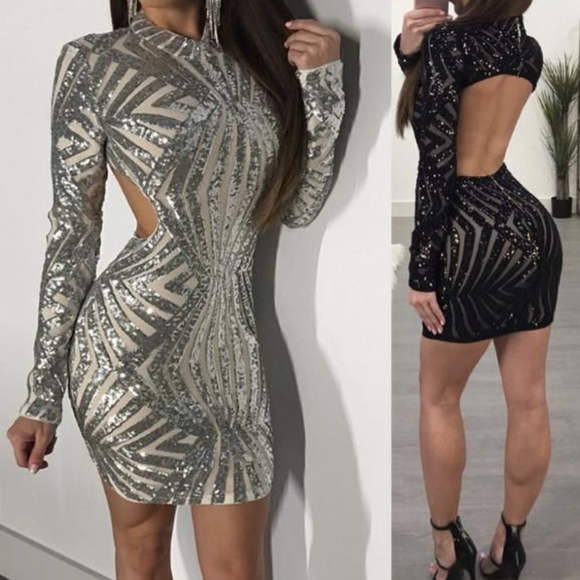 Silver Sequin Party Dress - Picture 3 of 9